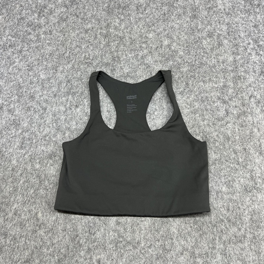 Girlfriend Collective Sports Bra Womens Small Gray Black Longline Racerback Yoga